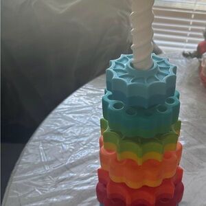 Fat brain Stacking Star Ring Tower - Rainbow Colored Kids Toy